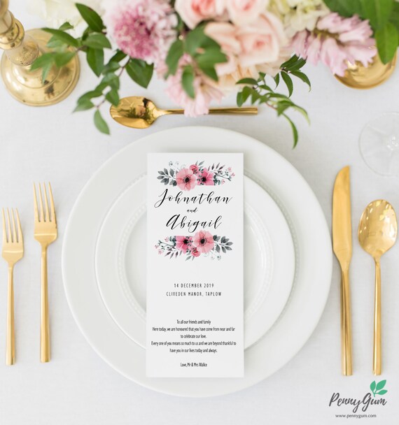 Floral Watercolor Wedding Reception Food Menu Editable Etsy