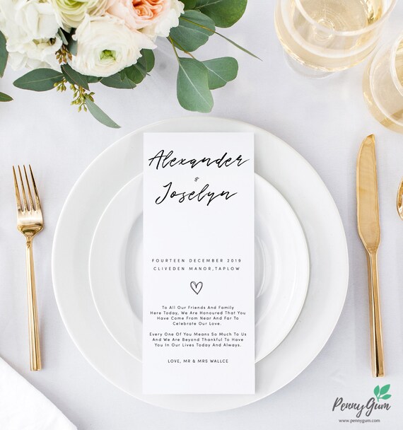 Simple Wedding Reception Food Menu Editable Template Diy Etsy