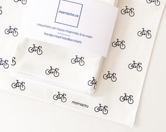 Beautiful soft modern ecological handkerchiefs made in Quebec,bike hand printed, for him and for him, machine washable