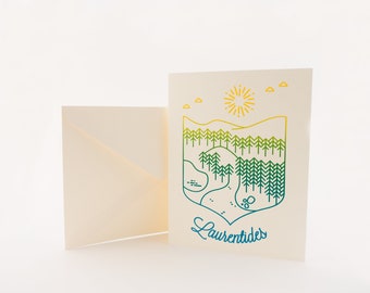 Hand printed Laurentians, Quebec greeting card