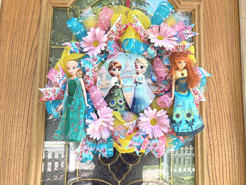 22" Disney Frozen Fever Wreath - Handcrafted Anna Elsa Doll Summer Solstice Door Decor image 8
