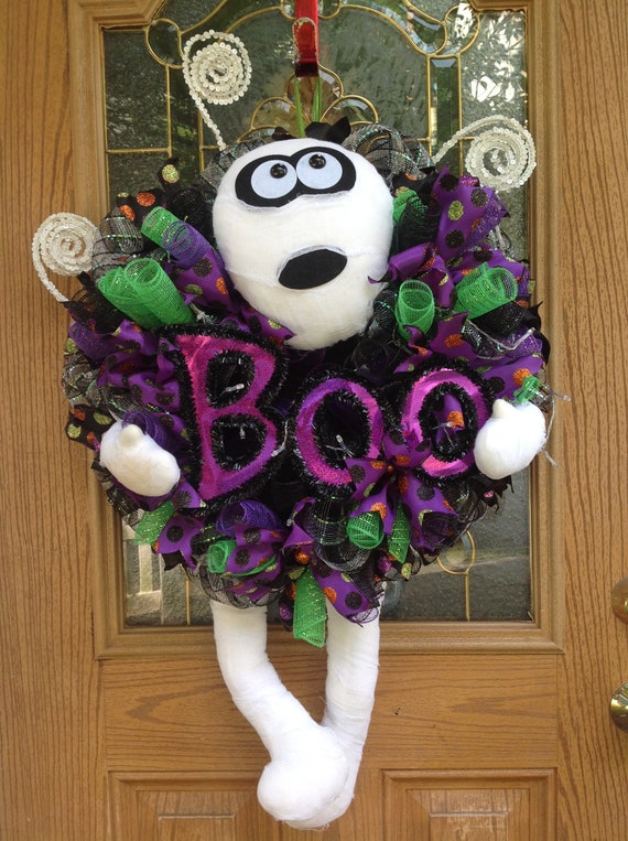 Lighted Halloween Mummy Decor Halloween Door Decor Mummy Wreath Fall Decoration