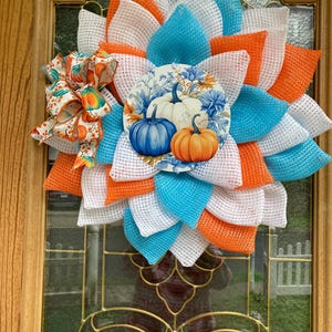 Autumn Wreath with Pumpkin Sign – Fall Front Door Decor, Thanksgiving Wreath, Rustic Harvest Leaves, Farmhouse Entryway