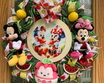 Mickey and Minnie Watermelon Wreath - Scented Disney Summer Decor - Tropical Fruit Front Door