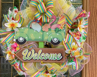 Gnome Wreath, Everyday Wreath, Front Door Welcome, Summer Welcome Wreath