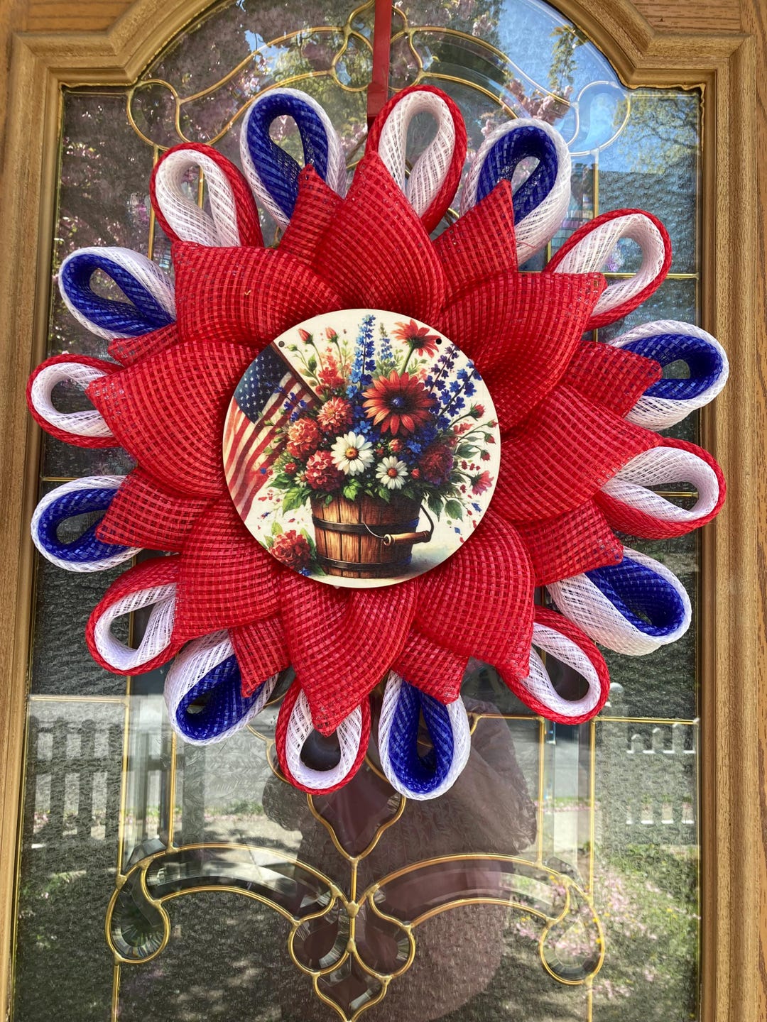 Patriotic American Flag Wreath for Front Door - Independence Day ...