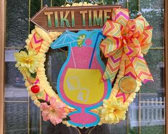 Everyday Wreath,  Summer Tiki Bar - Yarn and Ribbon Wreath