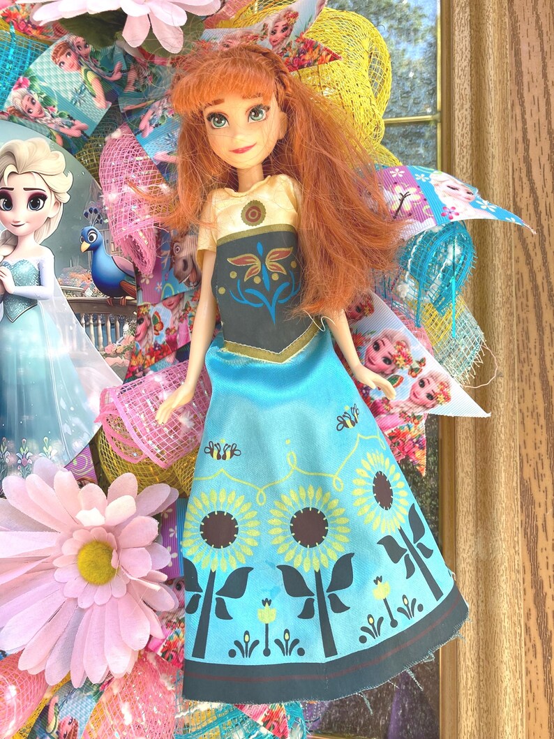22" Disney Frozen Fever Wreath - Handcrafted Anna Elsa Doll Summer Solstice Door Decor image 5