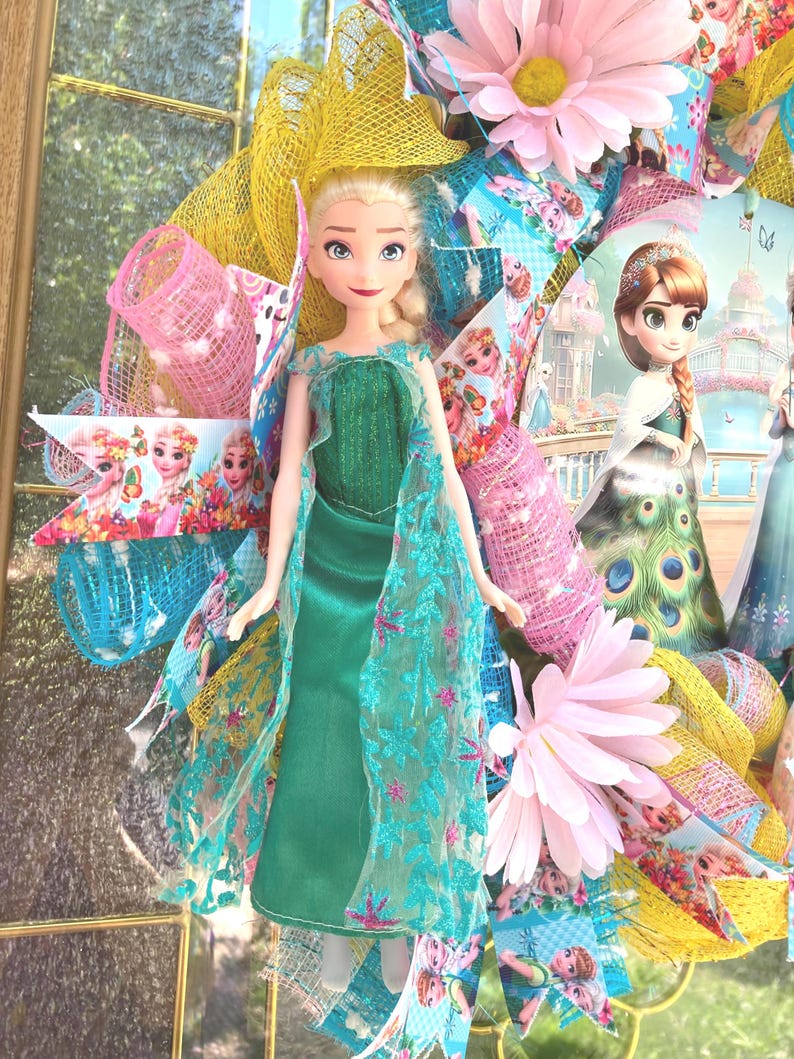 22" Disney Frozen Fever Wreath - Handcrafted Anna Elsa Doll Summer Solstice Door Decor image 4