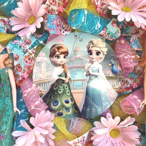 22" Disney Frozen Fever Wreath - Handcrafted Anna Elsa Doll Summer Solstice Door Decor image 6