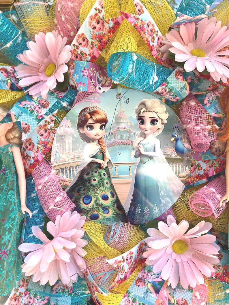 22" Disney Frozen Fever Wreath - Handcrafted Anna Elsa Doll Summer Solstice Door Decor image 6