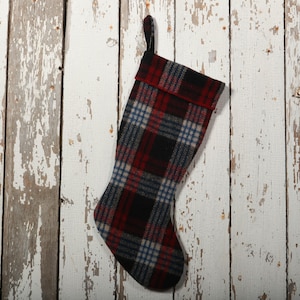Vintage Red and Black Plaid Wool Blanket Christmas Stocking