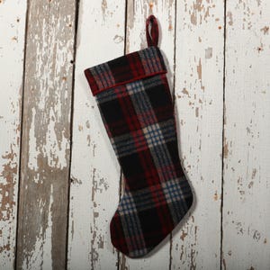 Vintage Red and Black Plaid Wool Blanket Christmas Stocking
