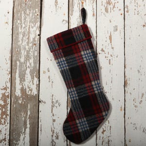 Vintage Red and Black Plaid Wool Blanket Christmas Stocking