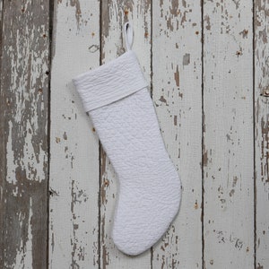 Vintage White Quilted Christmas Stocking: Hand-stitched Bridal Quilt