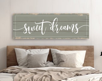 Sweet Dreams Wall Decor, Master Bedroom Sign for Over Bed Farmhouse Cottagecore Decor, Nursery Room Canvas Wall Art Gift for New Baby