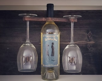 Upcycled wine bottle and glass holder