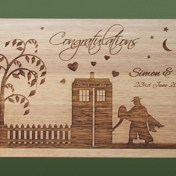 Personalised Dr Who TARDIS themed Serving/Chopping Board for Wedding/Anniversary/Housewarming or Celebration