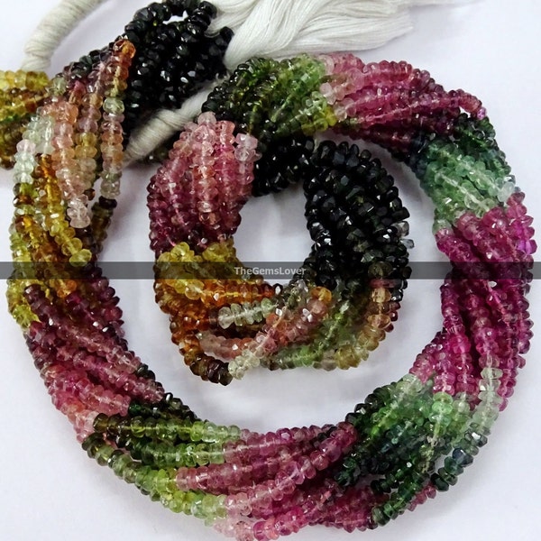 13 Inch Watermelon Tourmaline Faceted Beads AAA Quality Natural Watermelon Tourmaline Faceted Rondelle Beads  4mm to 5mm Tourmaline beads