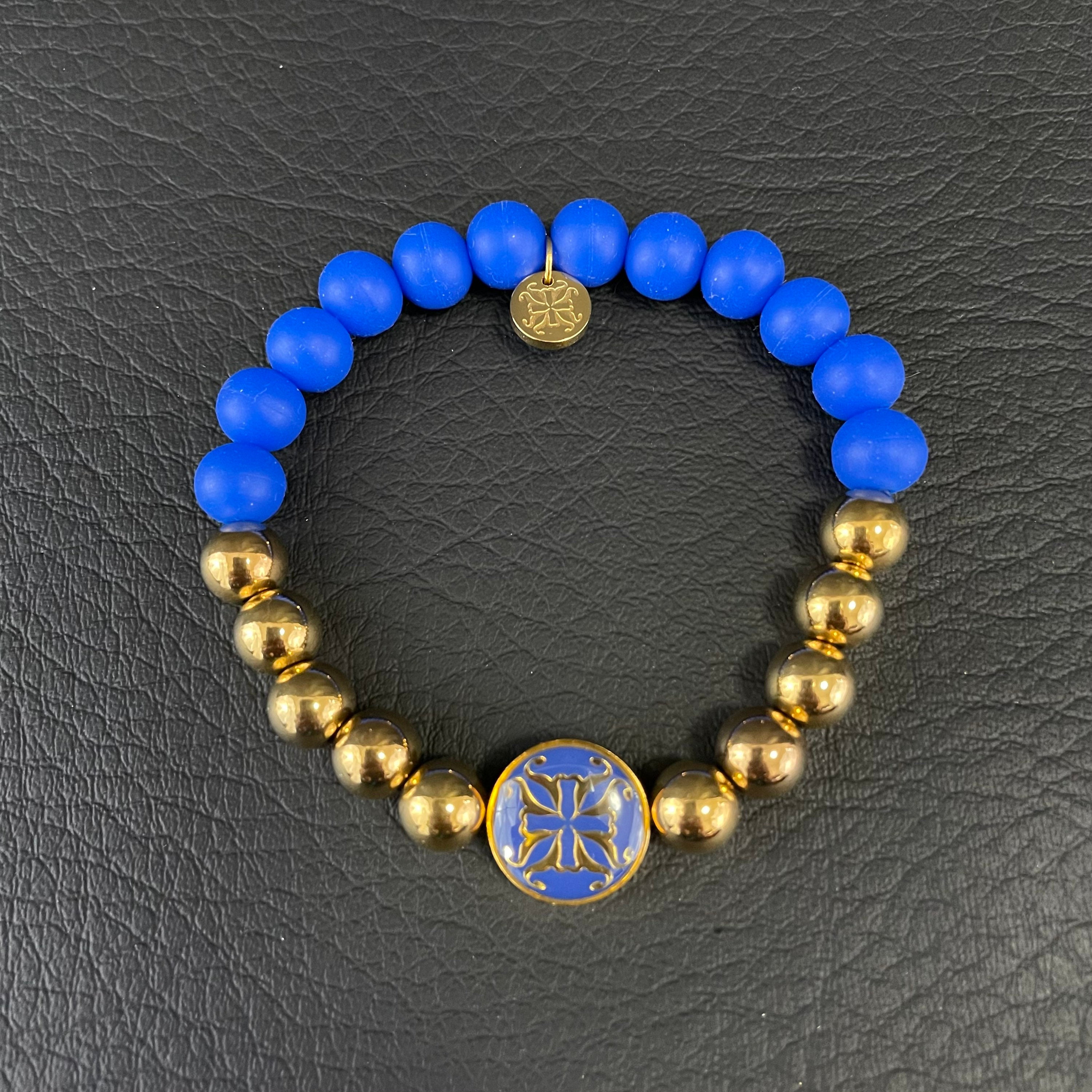 Rustic Cuff Royal Blue & Gold Tone Beaded Bracelet Etsy