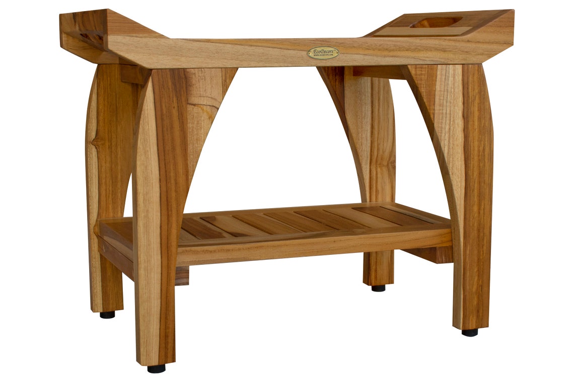 Ecodecors Tranquility 24 Teak Wood Shower Bench With Etsy