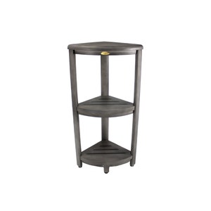 CoastalVogue Oasis 32" Teak Wood Fully Assembled 3-Tier Corner Shelf in Coquina Dark Gray Finish