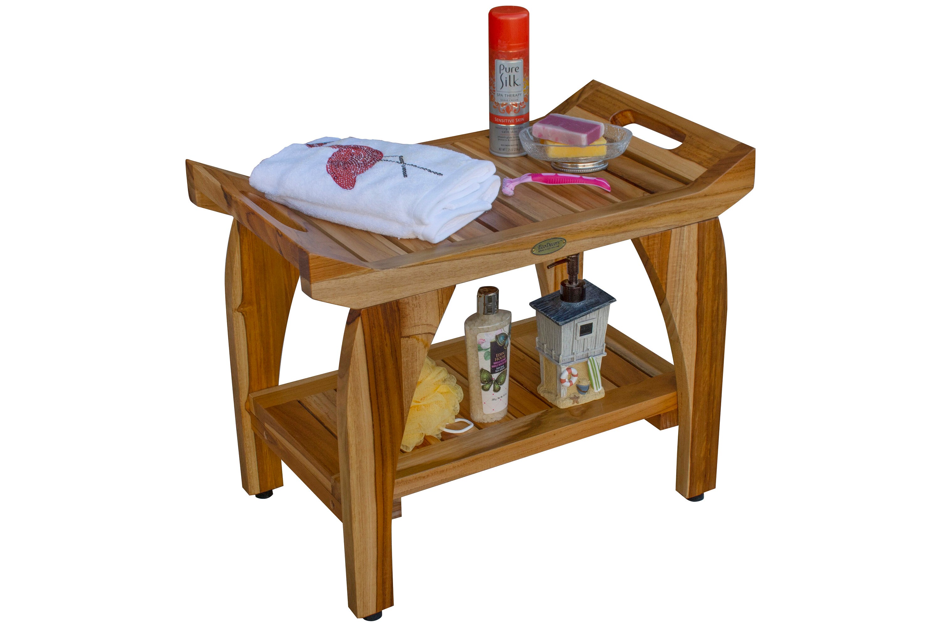 Ecodecors Tranquility 24 Teak Wood Shower Bench With Etsy