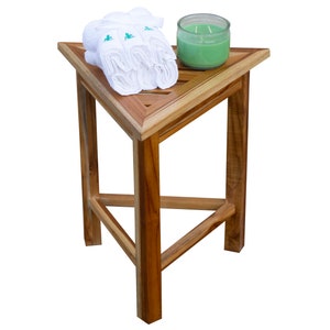 EcoDecors FlexiCorner Teak Wood 17 Triangular Stool in Natural Finish image 5