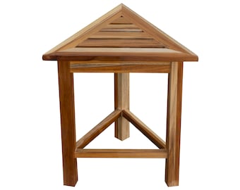 EcoDecors FlexiCorner Teak Wood Fully Assembled 17" Triangular Stool in Natural Finish