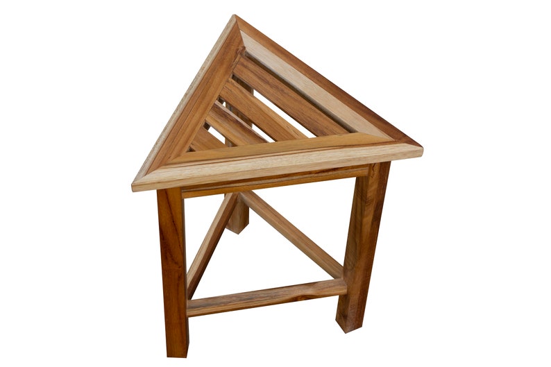 EcoDecors FlexiCorner Teak Wood 17 Triangular Stool in Natural Finish image 4
