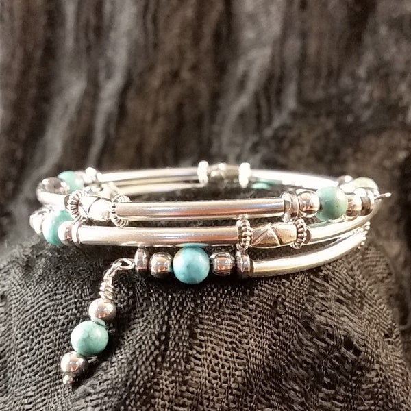 Turquoise Southwestern/ Turquoise Magnesite bracelet/ Easy on off bracelet/ Wrap bracelet/ One size fits all