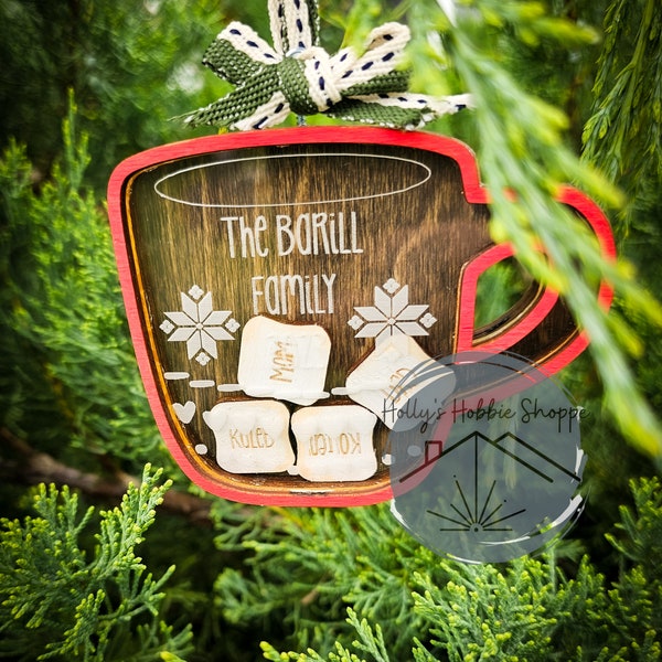 Christmas Nordic Coffee Mug Shaker Ornament Custom Family Laser Cut Design File