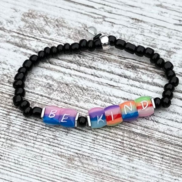 Be Kind Rainbow Bead Bracelet for Kids - Personalized Handmade Jewelry with Colorful Beads and Positive Message