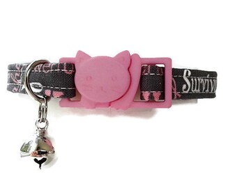 Cat collar, cat furniture, safety breakaway, breast cancer survivor motifs, cat lover gift, 3/8'' width, cat harness, cat leash, cat tree