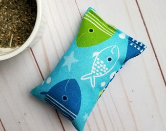 Unique cat toy, catnip toy, fishes blue, interactive toy, pillow toy, gift for cat lovers, cat gift, fun cat toy, organic catnip, cat grass
