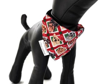 Dog reversible bandana, slip over the collar, EXTRA SMALL, Christmas dogs, red-green, XSMALL, Christmas stocking, Christmas dog scarf