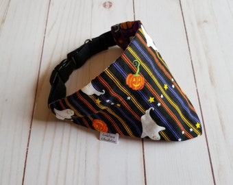 Reversible dog and cat bandana, Halloween, slip over the collar,