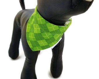 Slip over the collar, bandana for dog, bandana for cat, reversible scarf, green clovers, green plaid, SMALL or EXTRA SMALL,St-Patrick's day
