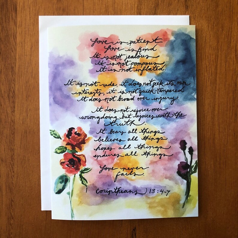 Love is Patient Catholic Cards Scripture Watercolor Etsy