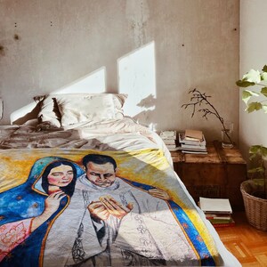 Under Mary&#39;s Mantle Throw Blanket, Catholic Blanket, Catholic Art, Catholic Water Color Art Blanket