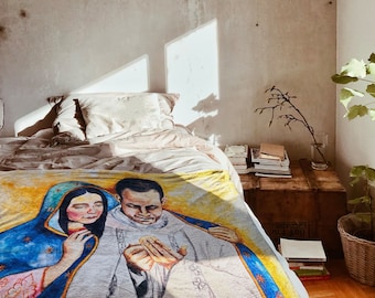 Under Mary&#39;s Mantle Throw Blanket, Catholic Blanket, Catholic Art, Catholic Water Color Art Blanket