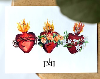 Jesús, María, José, JMJ, Sagrado Corazón de Jesús, Inmaculado Corazón de María, Casto Corazón de José, Corazones de la Sagrada Familia, JMJ pintado