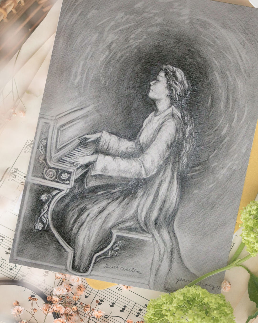 Saint Cecilia Print, Patron Saint of Music, Catholic Art (5x7) - Etsy