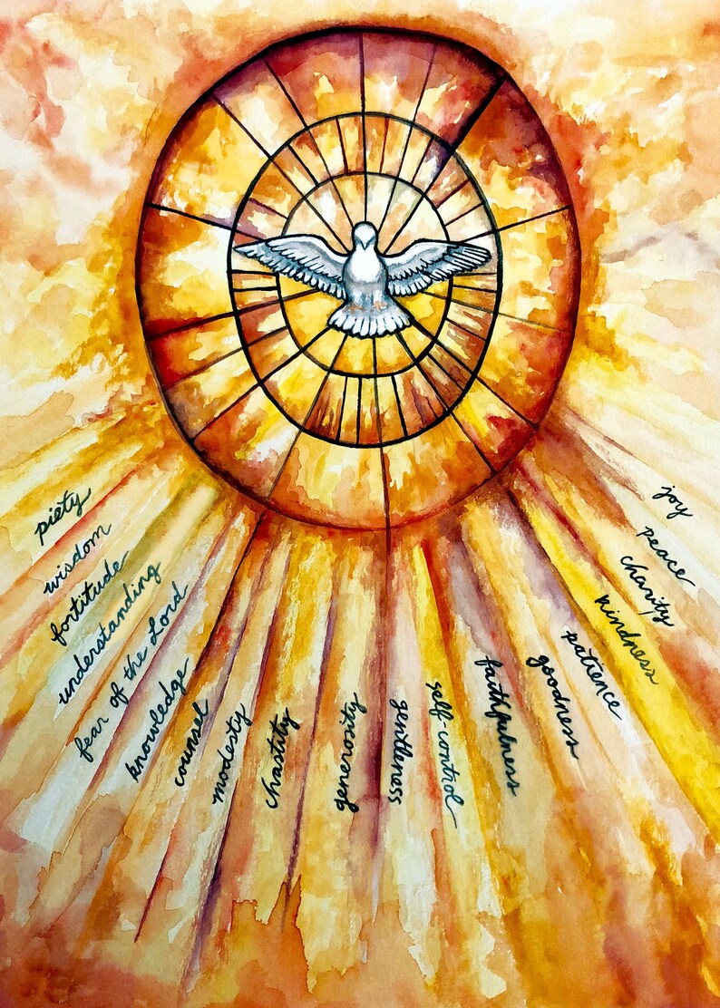 Read the full title Fruits and Gifts of the Holy Spirit, Fruits of the Spirit, Confirmation, Holy Spirit, Gifts of the Holy Spirit, Vatican art, Dove, 8x10, 5x7