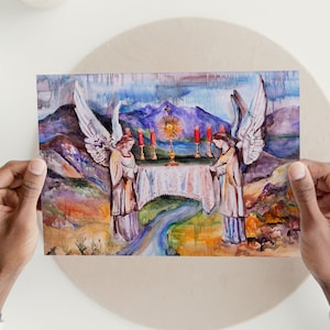 Angel's Gaze, Eucharist Painting, Adoration, Eucharistic, Angels, Archangels, Prayer, Catholic Spirituality, Eucharistic Adoration, 5x7