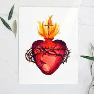 Sacred Heart, Sacred Heart of Jesus Watercolor Print, Milagro, Catholic Art, Catholic Print, Catholic Watercolor