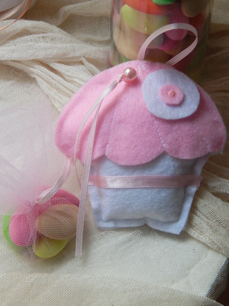 35 Handmade Cupcake Plushies PartyBaptism Favors with 5 Sugar Crispy Dragees