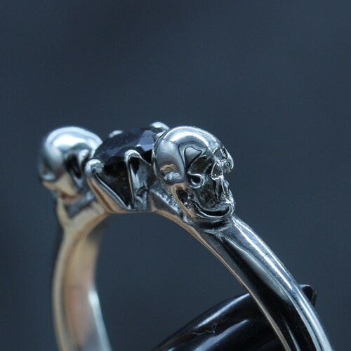 Skull Engagement Rings Black Diamond Skull Ring for Women Etsy