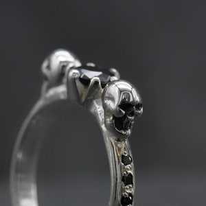 Black Skull Engagement Ring, Silver Skull Ring, Gothic Skull Engagement Ring