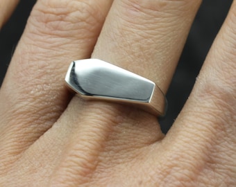 Silver Coffin Ring, Coffin Signet Ring, Gothic Ring